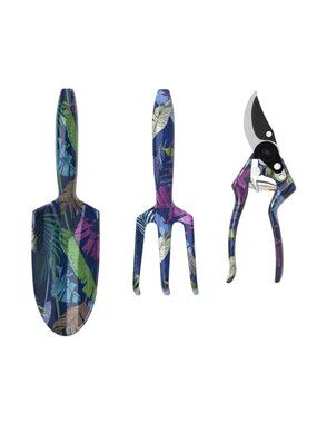 Threshold 3-Piece Garden Tool Set With Tropical Leaf Design: Trowel Cultivator P